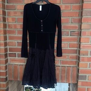 Deco size 2/small organic cotton Elegant Black Dress with Polka Dot Skirt goth